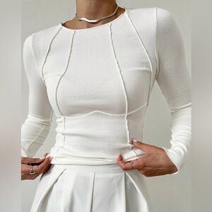 COMMENSE Basic Piping Long Sleeve Top
